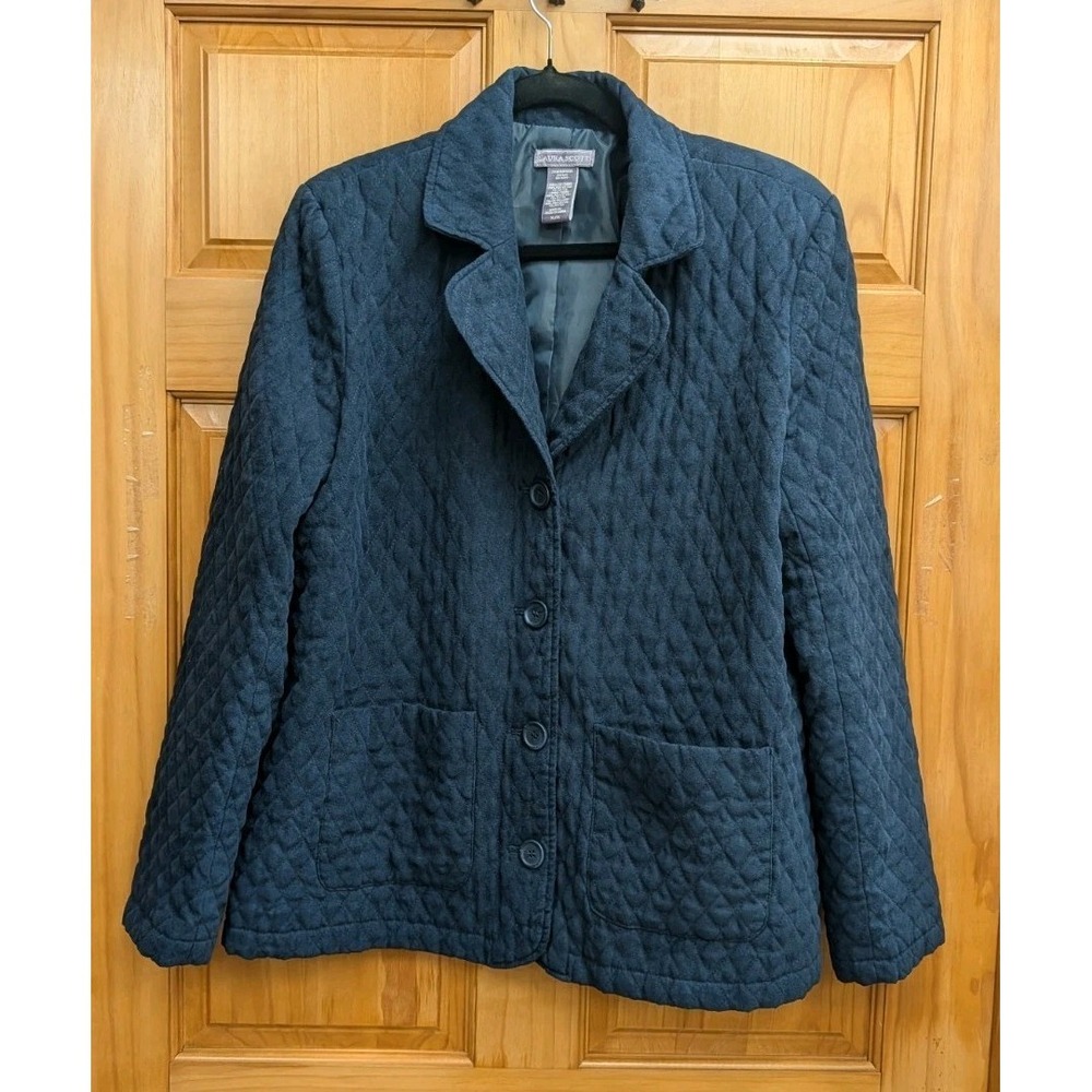 Laura Scott Size XL Navy Quilted Jacket Long Sleeves Warm Button Front
